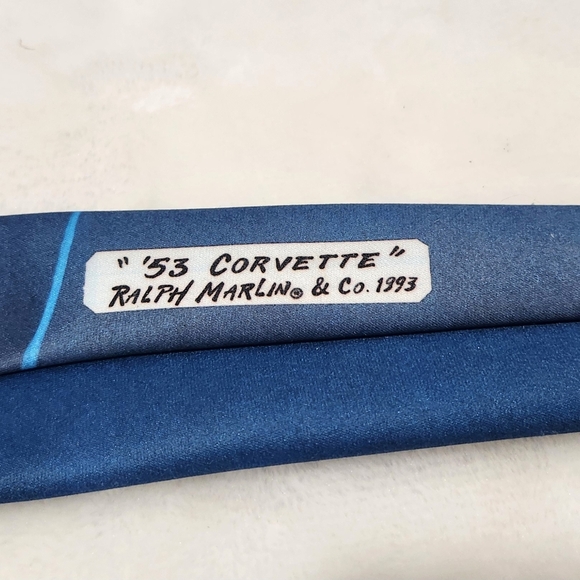 Ralph Marlin 1993 Vintage 53 Blue Chevy Corvette Car Polyster Tie - Picture 8 of 8